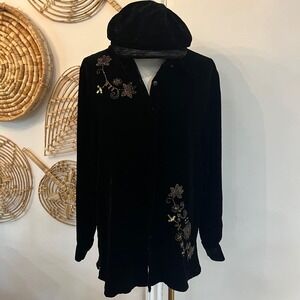 Vtg Carole Little Velvet Beaded Top L and Matching Hat Set Whimsy Goth Boho Luxe